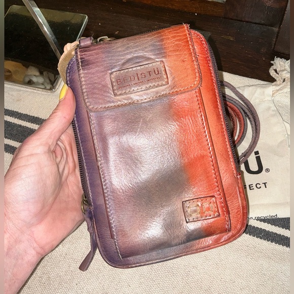 NWT Bed Stu Leather Alelike Crossbody Wristlet Phone Wallet Cotton Candy $215 - Picture 7 of 16